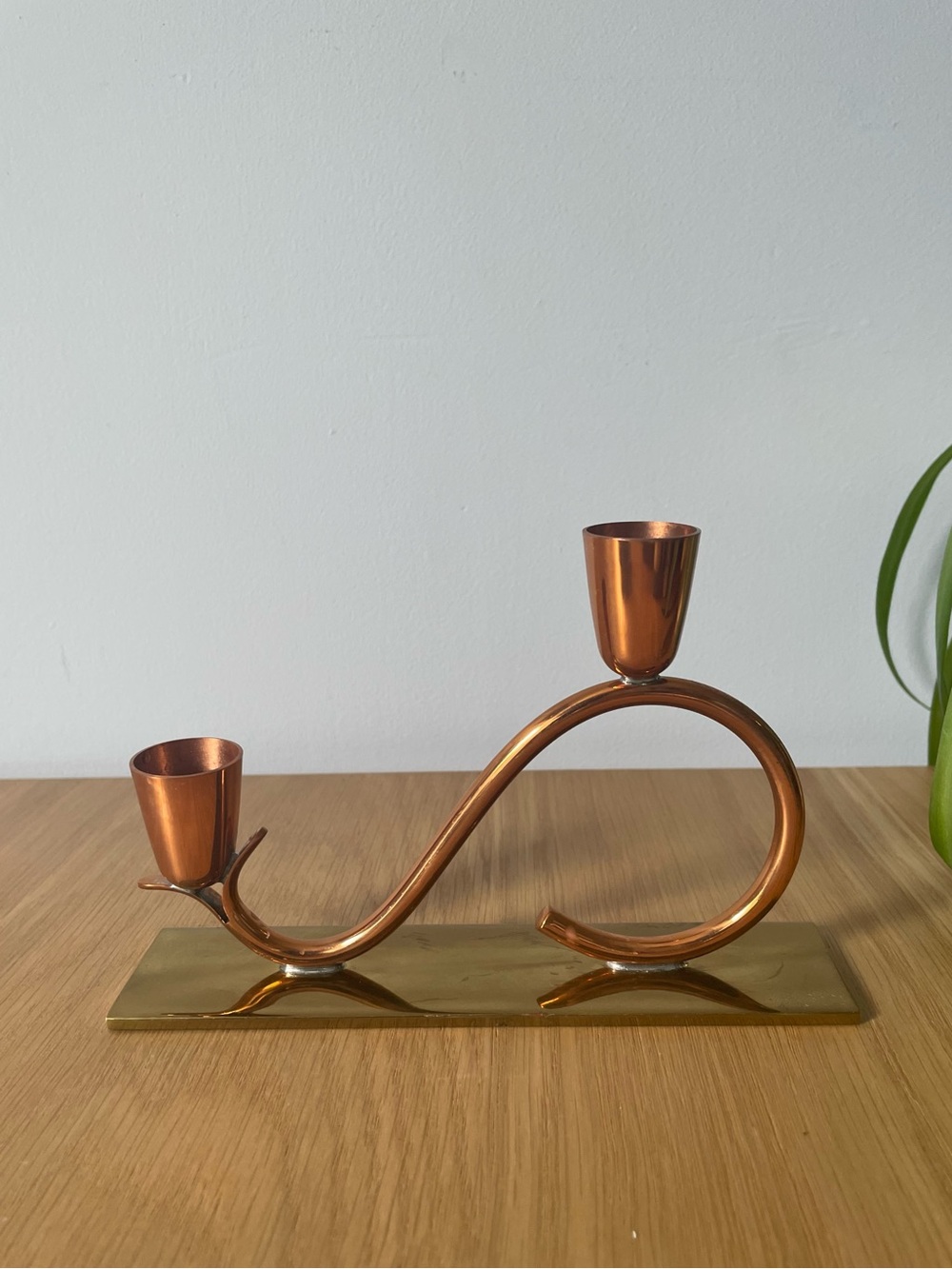 Vintage MCM Coppercraft Curved Double Candle Holder in Copper Finish